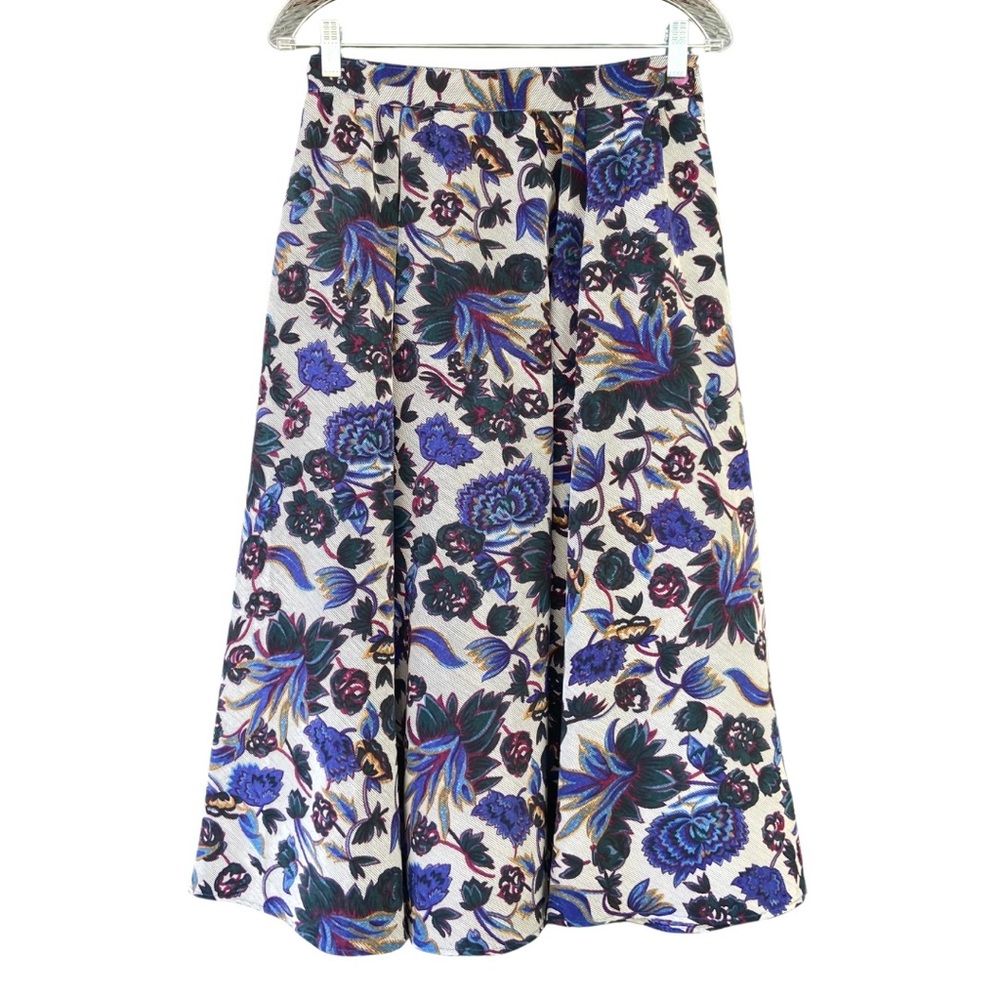 Worthington Vintage Floral A-Line Midi Skirt - White and Blue